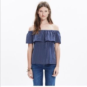 Madewell balcony navy pinstripe silk top S worn 1x